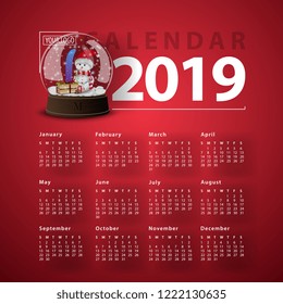 Calendar for 2019 with snow globe