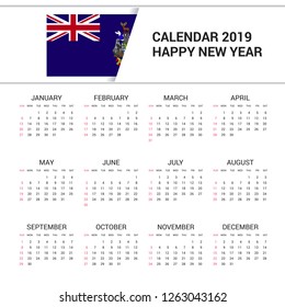 Calendar 2019 South Georgia Flag background. English language
