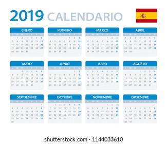 Calendar 2019 - Spanish Version - vector illustration