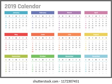 calendar for 2019 starts sunday, vector calendar design 2019 year