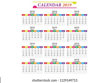 Calendar 2019 template and design with background collection. Vector EPS10