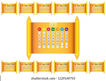 Calendar 2019 template and design with background collection. Vector EPS10