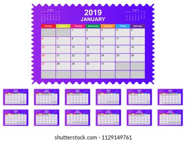 Calendar 2019 template and design with background collection. Vector EPS10