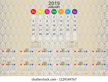 Calendar 2019 template and design with background collection. Vector EPS10