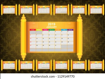 Calendar 2019 template and design with background collection. Vector EPS10