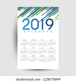Calendar for 2019 calendar template. Editable vector file available