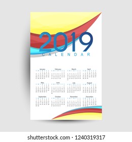 Calendar for 2019 calendar template. Editable vector file available