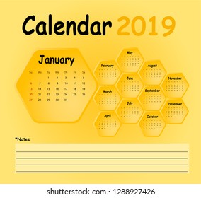 Calendar 2019 template honey design