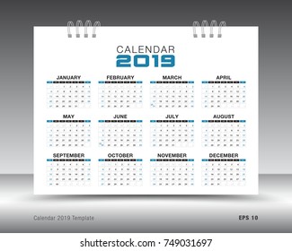 Calendar 2019 template layout. blue business brochure flyer. print media