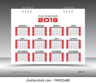 Calendar 2019 template layout. red business brochure flyer. print media