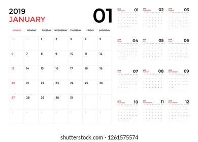 Calendar 2019 template. Calendar planning week.