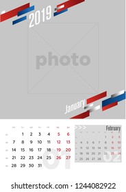 calendar 2019 template. Vector Illustration.