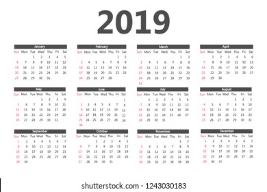 6,692 2019 vector calendar grid Images, Stock Photos & Vectors ...