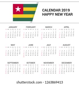 Calendar 2019 Togo Flag background. English language