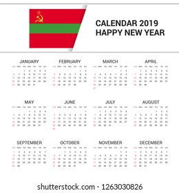 Calendar 2019 Transnistria Flag background. English language