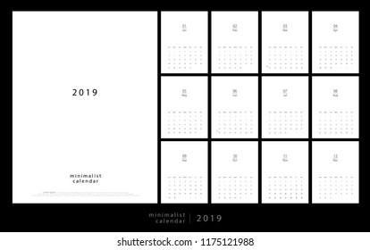 Calendar 2019 Trendy Minimalist Style. Set of 12 pages desk calendar. minimal calendar planing vector design for printing template