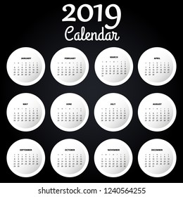 Calendar 2019 Trendy Minimalist Style. Set of 12 pages desk. minimal calendar planing black and white vector design for printing template.