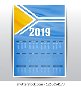 Calendar 2019 Tuva Flag background. English language