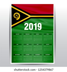 Calendar 2019 Vanuatu Flag background. English language