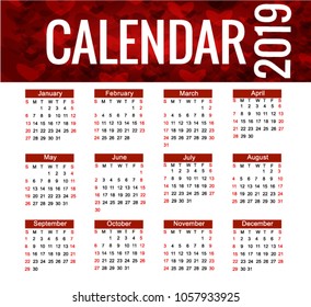  calendar 2019 Vector EPS 10