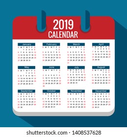  calendar 2019 Vector EPS 10