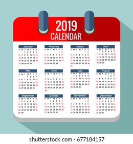  calendar 2019 Vector EPS 10