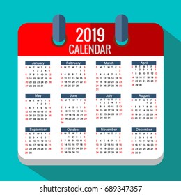  calendar 2019 Vector EPS 10