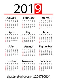 Calendar for 2019 vector illustration