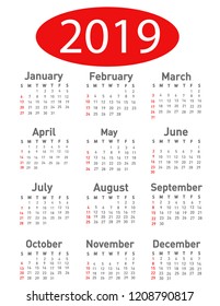 Calendar for 2019 vector illustration