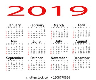 Calendar for 2019 vector illustration