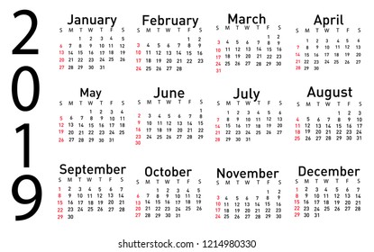 Calendar for 2019 vector illustration