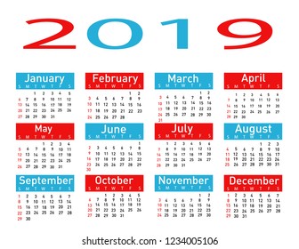 Calendar for 2019 vector illustration