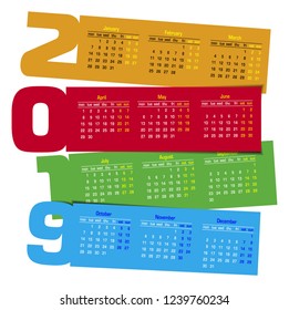calendar 2019. Vector illustration