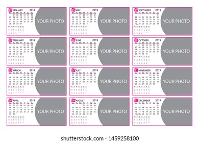 Calendar for 2019, vector. Simple, convenient, all months of the year. You can insert photos or place text