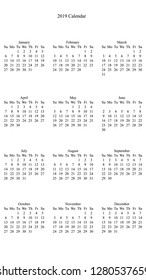 Calendar 2019 vector. Simple design minimal 2019 calendar on desktop wallpaper