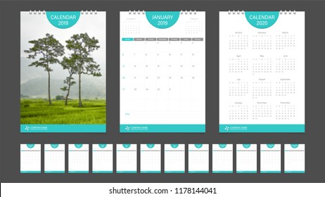 Calendar 2019 week start Sunday corporate design template vector.