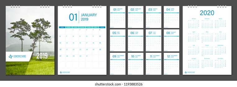 Calendar 2019 week start Sunday corporate design template vector.