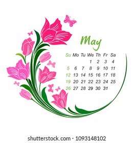 Calendar 2019. Week starts from Sunday. Business template. May 2019. Holiday event planner. Vector Illustration