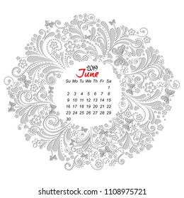 Calendar 2019. Week starts from Sunday. Holiday event planner. June 2019. Summer. Realistic trendy craft style. Origami design template. Paper art style. Vector Illustration
