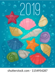 Calendar 2019, Week starts from Sunday, business template vector illustration. Simple calendar date year organizer design.