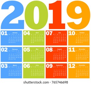 Calendar for 2019 year