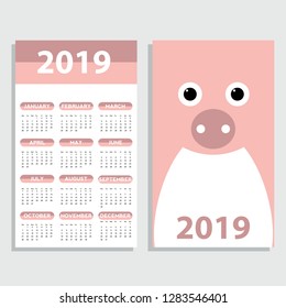 Calendar 2019 Year of the PIG cute animals pig Vector illustration
