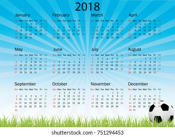 Calendar 2019 year in simple style. Week starts from Sunday. Vector illustration.