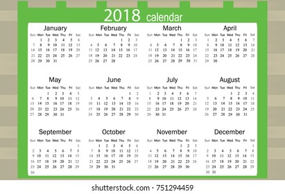 Calendar 2019 year in simple style. Week starts from Sunday. Vector illustration.