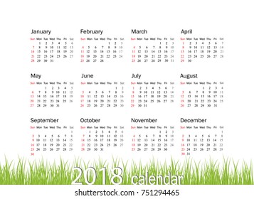 Calendar 2019 year in simple style. Week starts from Sunday. Vector illustration.