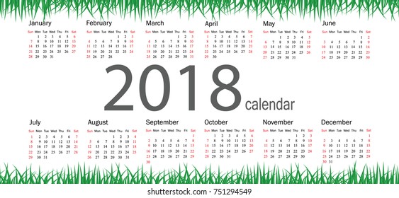 Calendar 2019 year in simple style. Week starts from Sunday. Vector illustration.