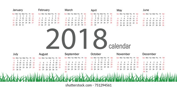 Calendar 2019 year in simple style. Week starts from Sunday. Vector illustration.