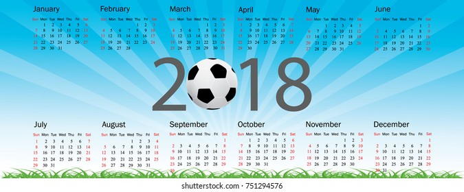 Calendar 2019 year in simple style. Week starts from Sunday. Vector illustration.
