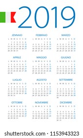 Calendar 2019 year - vector illustration. Italian version
