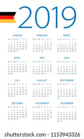 Calendar 2019 year - vector illustration. German version